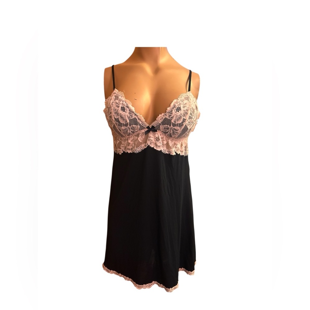 Victorias Secret Black and Pink Lace Chemise Babydoll